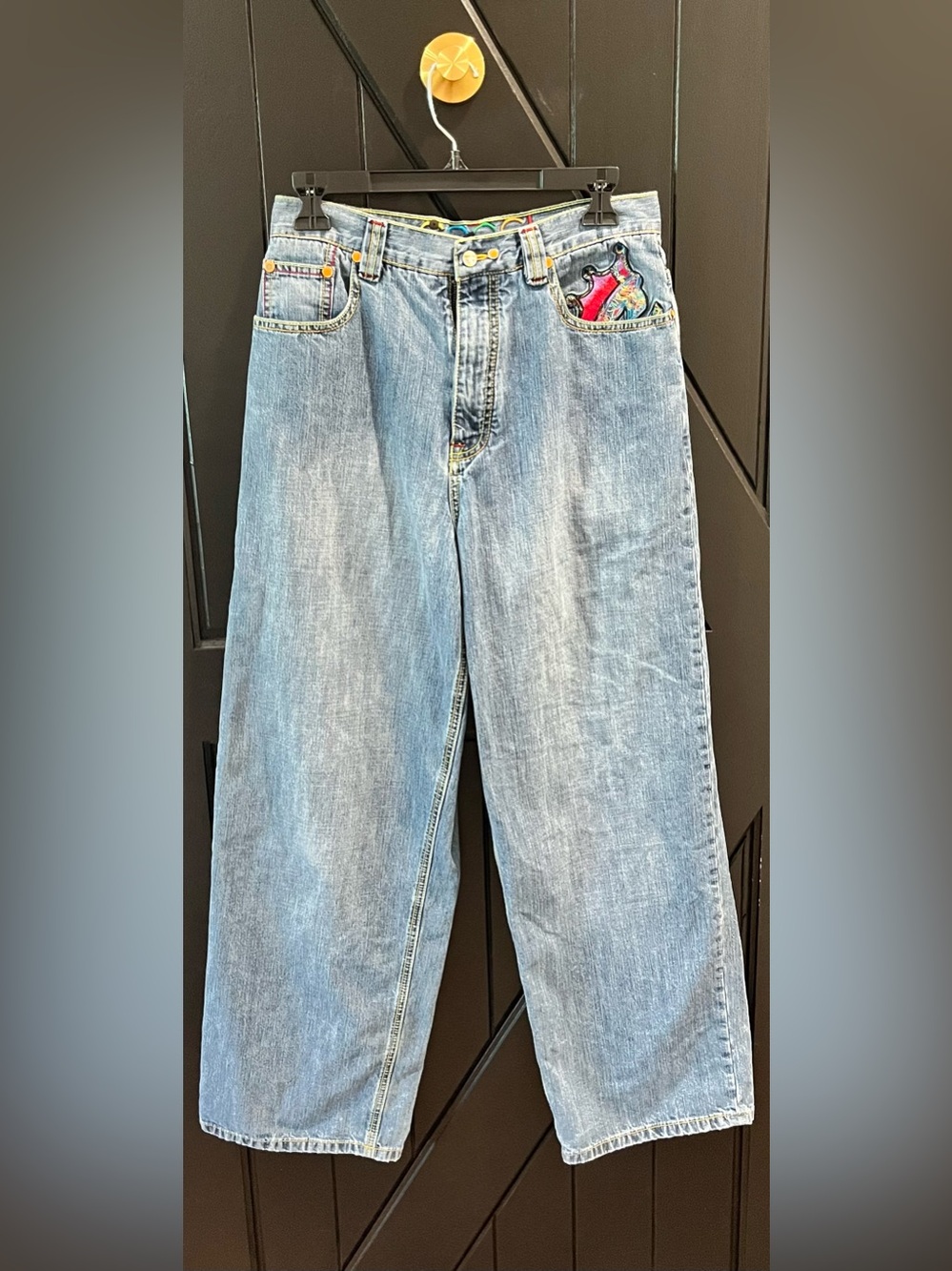 COOGI Light Blue Relaxed Denim Jeans with Colorful Pocket Embroidery